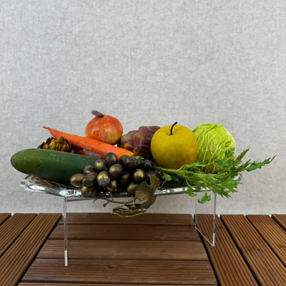 Vtg Artificial Vegetable Fruit Display Platter Realistic Decor Arrangement